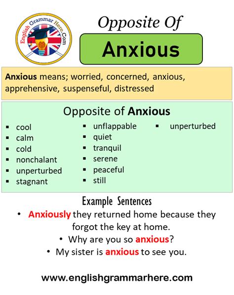 Parts of speech. . Antonym for anxious